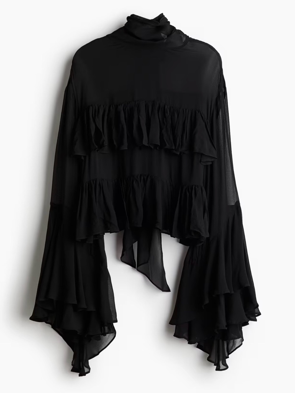 H&M Black Ruffled Sheer Blouse